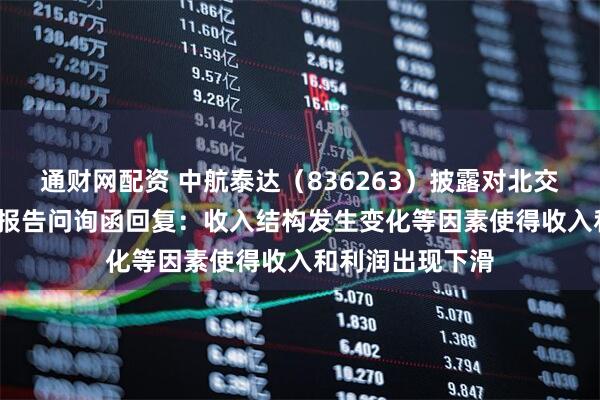 通财网配资 中航泰达（836263）披露对北交所2024年年度报告问询函回复：收入结构发生变化等因素使得收入和利润出现下滑